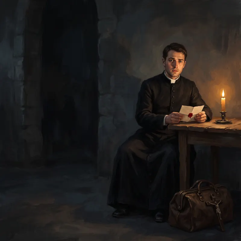 A priest reading a sealed letter